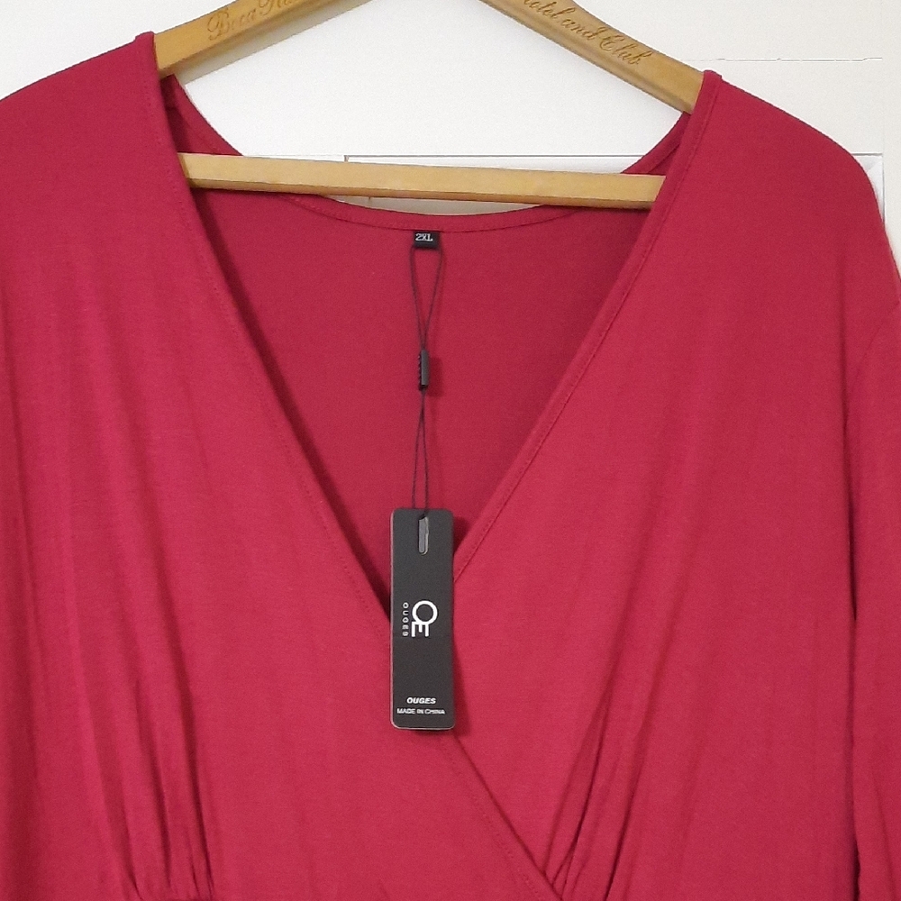 Chic Long Sleeve Red OUGES Maternity Maxi Dress S… - image 4